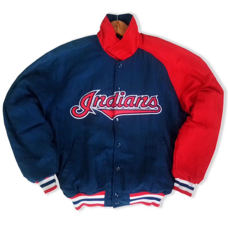 VARSITY JAKET STARTER INDIANS MLB, MINUS BARET DI KARET LENGAN SLIDE AKHIR