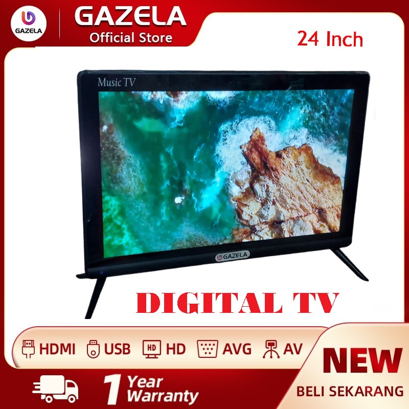 LED TV GAZELA 24 INCH GLASS FULL HD UNTUK MONITOR, CCTV, RESMI 1 TAHUN - 24 GLAZE ANALOG