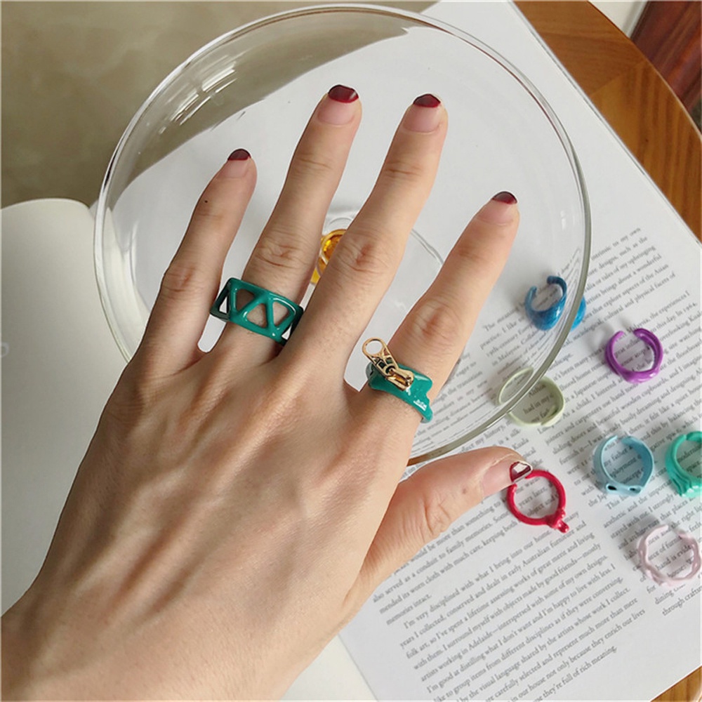 Needway  Geometric Finger Ring Hollow Cross Knot Open Rings Women Trendy Elegant Cool Drip Glaze Girls Fashion Jewelry