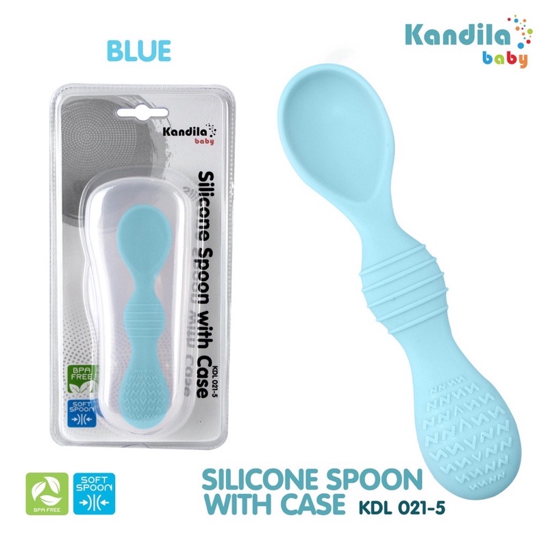 KANDILA SPOON SET  Sendok Makan Bayi isi 2 Lentur Sendok MPASI - Kandila Sendok Garpu Makan Anak Bayi dengan Box Penyimpan Spoon Fork Set Traveling - Kandila Sendok Silikon Bayi dengan box Penyimpan Gigitan Sendok Bayi