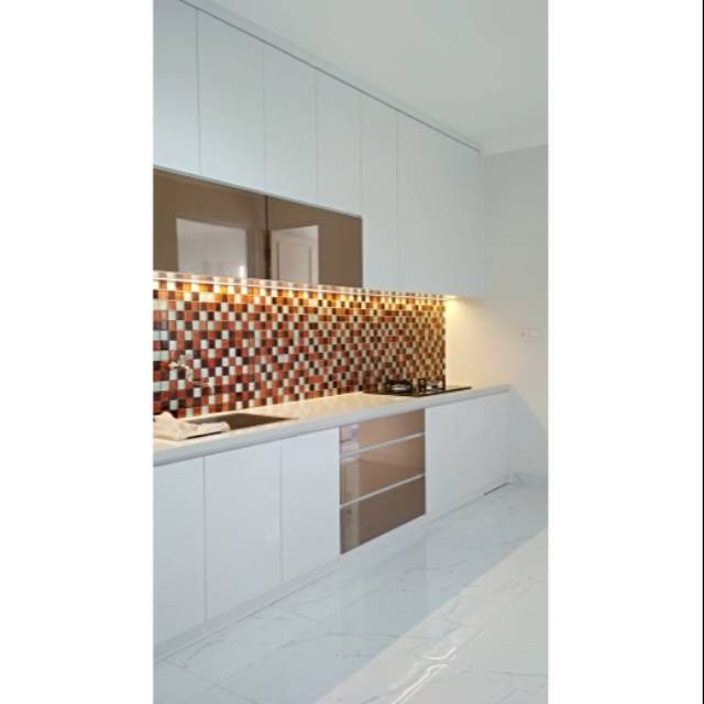 Kitchen set minimalis top table granit kombinasi cermin brown