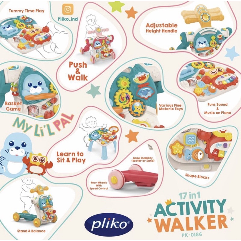 PUSH WALKER PLIKO ACTIVITY WALKER 17 in 1 PLIKO PK 1086 PUSH WALKER DORONGAN BAYI /MEMBANTU BELAJAR JALAN BAYI/ MAINAN BAYI/BABY WALKER/ MAINAN MEMBANTU BERJALAN PLIKO/MULTIFUNCTION WALKER