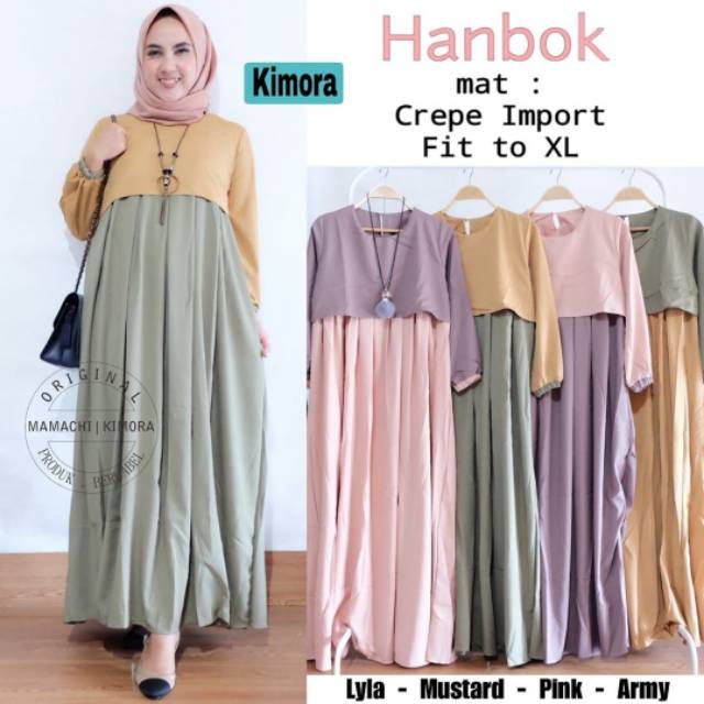 Hanbok Dress, GAMIS MUSLIM CANTIK FIT XL LD 104 BAHAN CREPE IMPORT TERMURAH KEKINIAN OOTD MODIS