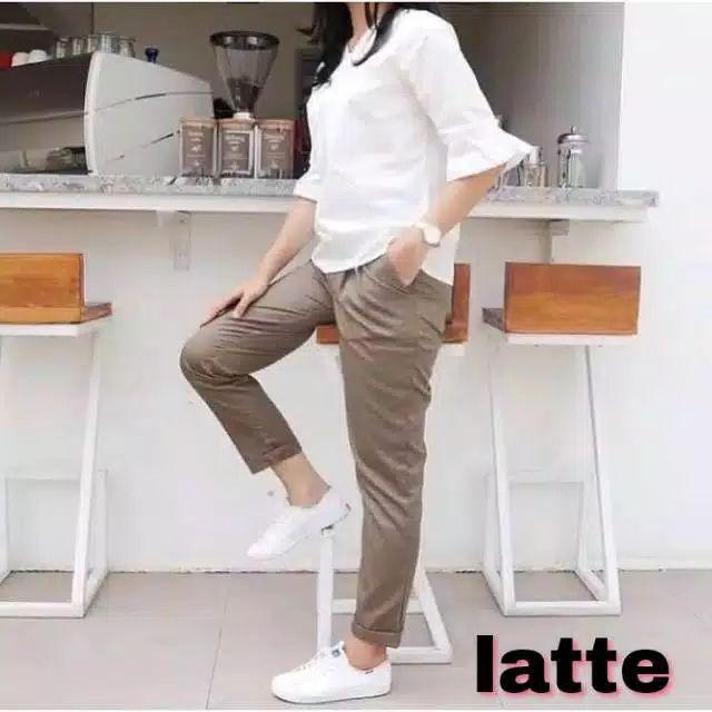 Celana Baggy Pants Warna Khaki Latte Beige Nude Ivory Dusty Pink White Navy Shopee Indonesia