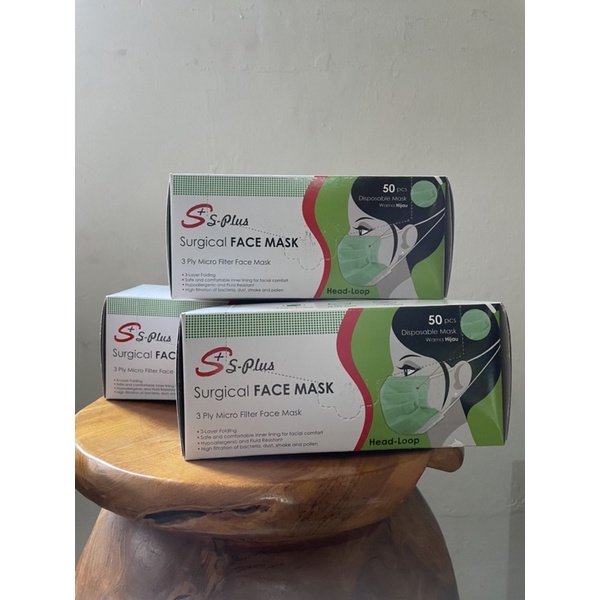 Masker Medis 3 Ply S-Plus Masker Hijab Headloop Surgical