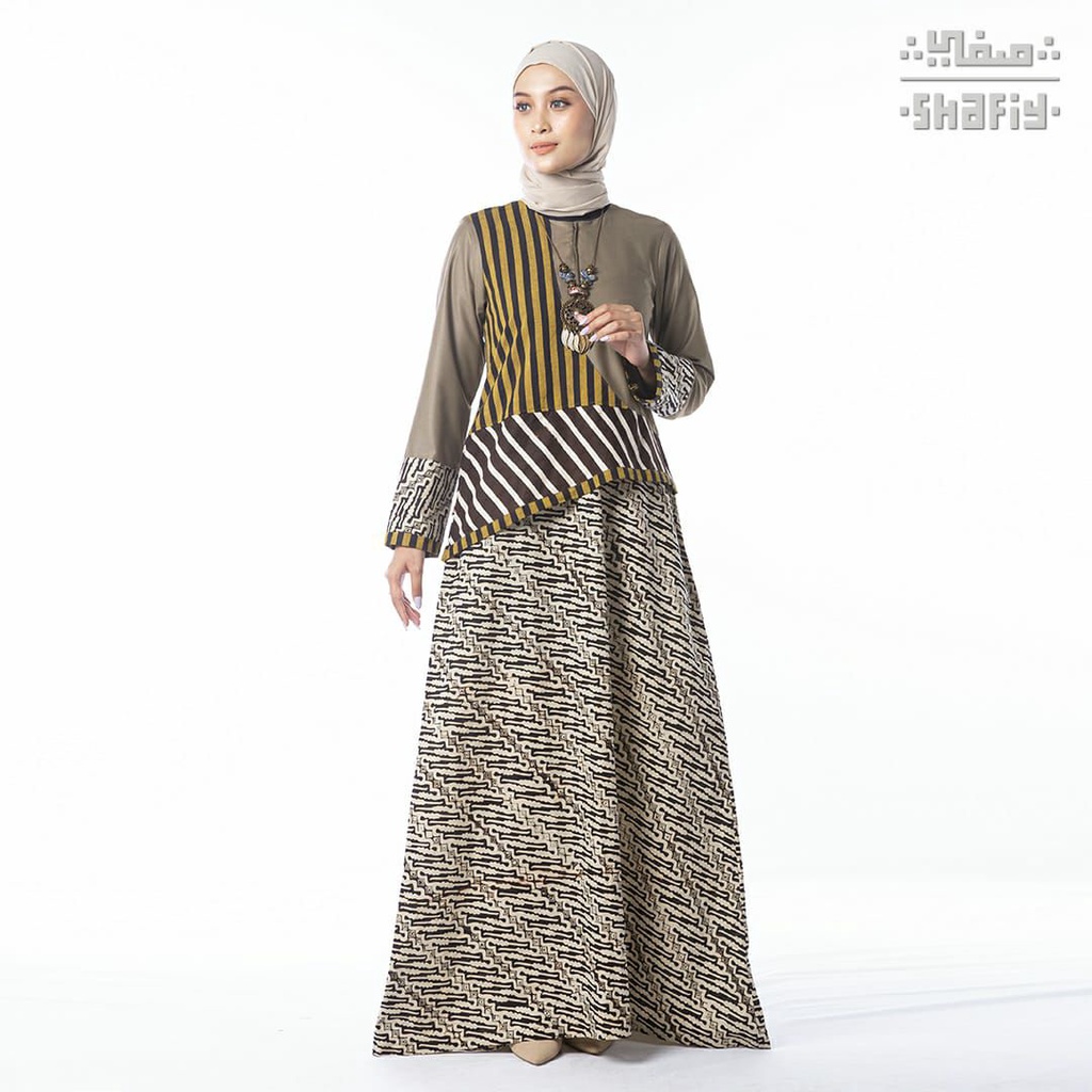 Wimala Gamis Batik Shafiy Original Modern Etnik Jumbo Kombinasi Polos Tenun Lurik Premium Dress Wanita Muslimah Dewasa Kekinian Cantik Kondangan Blouse Batik Wanita Muslim Syari Premium Terbaru Dress Tradisional XL