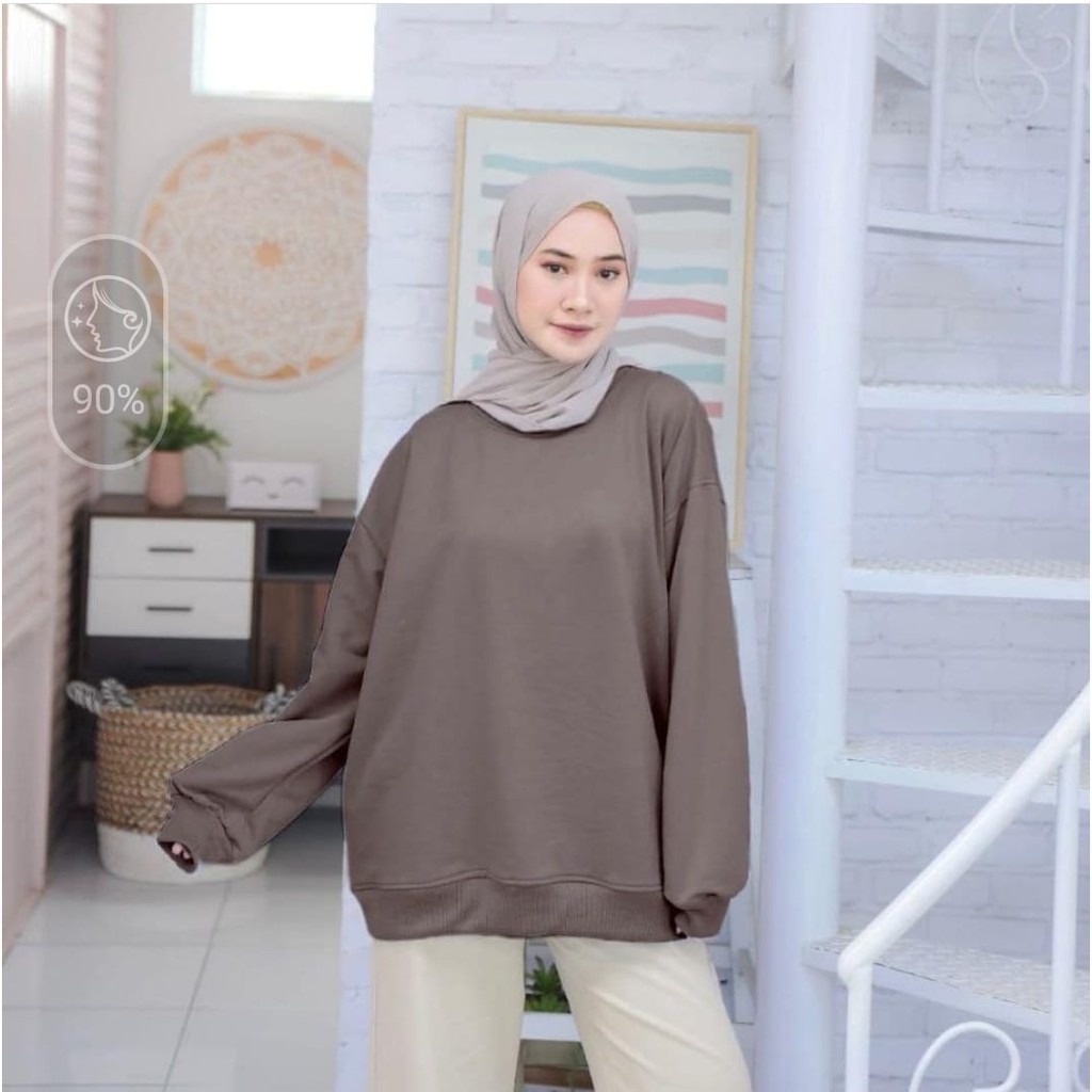 Sweater Polos Oversize Wanita dan Pria - Sweatshirt Basic Jumbo - Size XXL - Big Size - Bahan Fleece