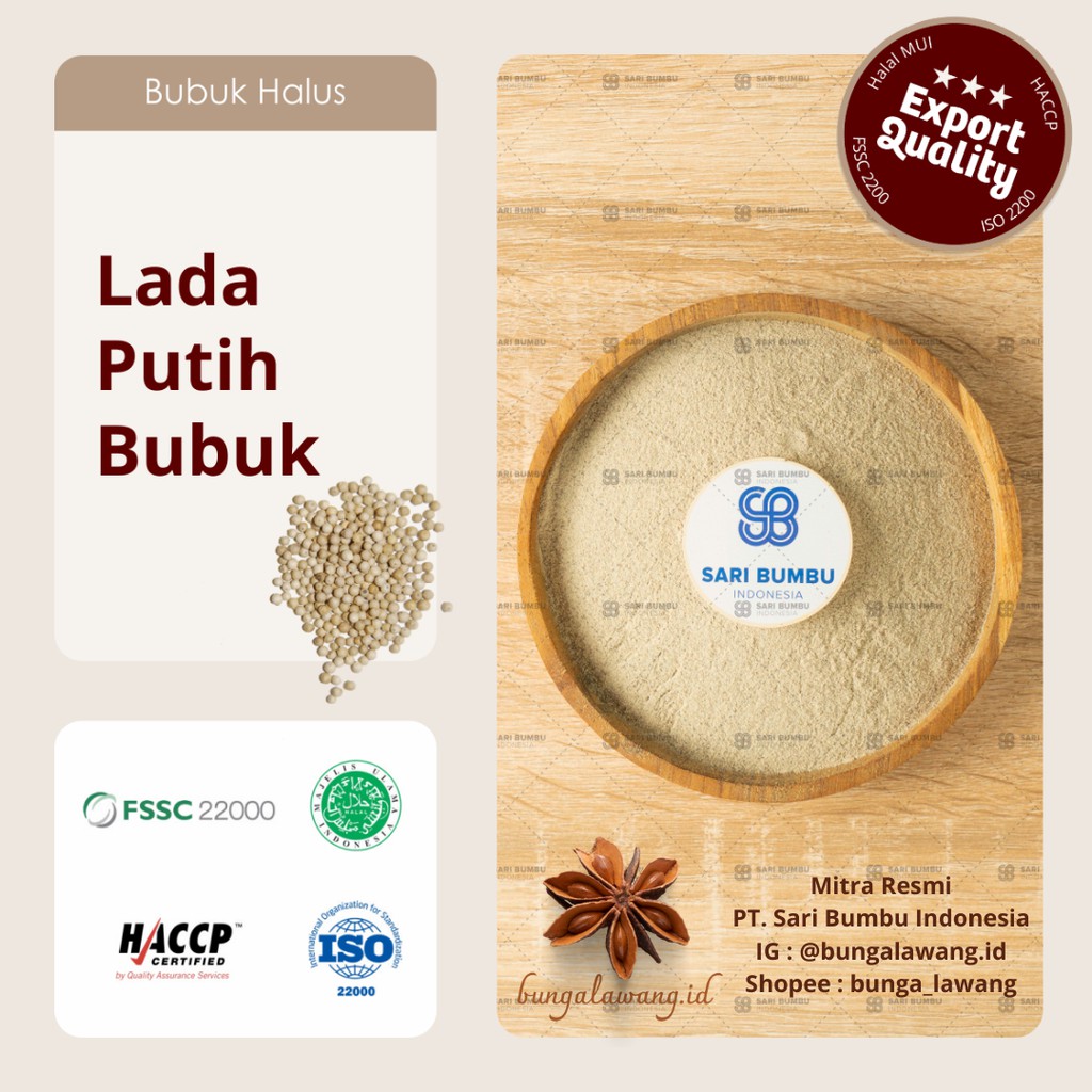 

Lada Putih Bubuk / Pepper Powder 250gr Export Quality