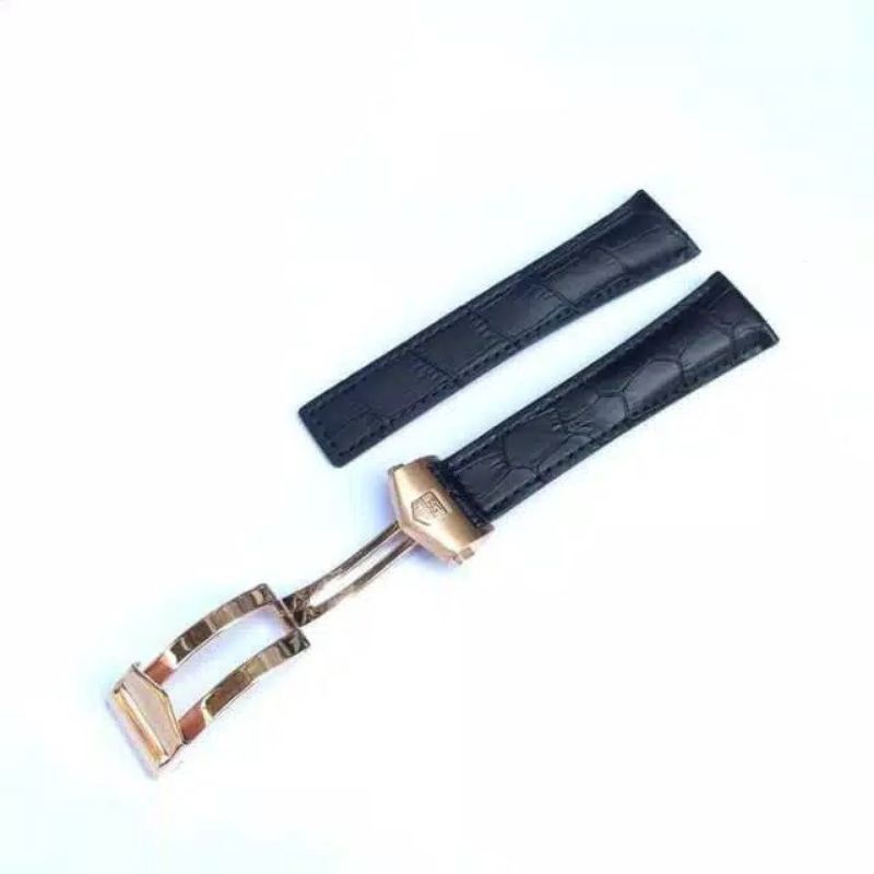 STRAP TALI JAM TAG HEUER 22mm BLACK GOLD TALI KULIT