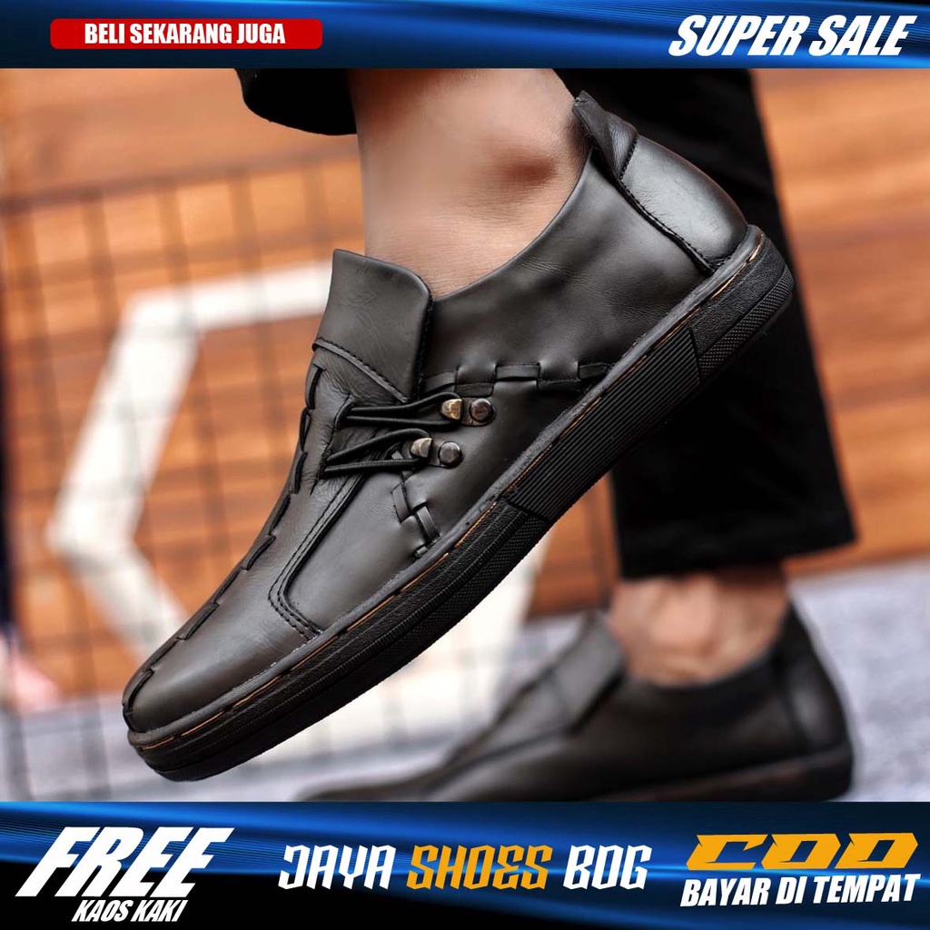 ALIGA|Sepatu Formal Pantofel Pria Hitam Kulit Asli Kerja Kantor Slop Pria Trendy Kekinian Terbaru Original