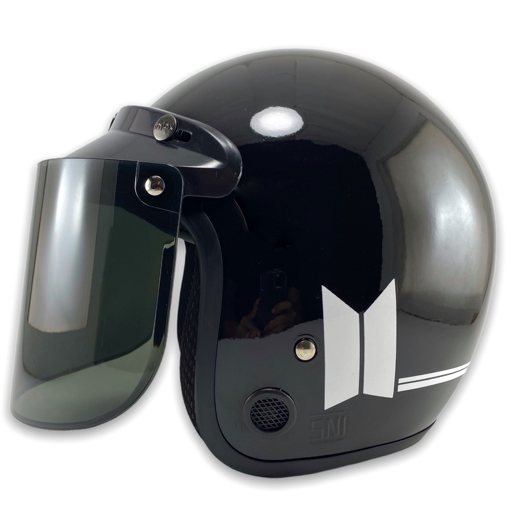 Helm Bogo Dewasa Wanita Pria Motor Sni Helem Retro Classic Hitam