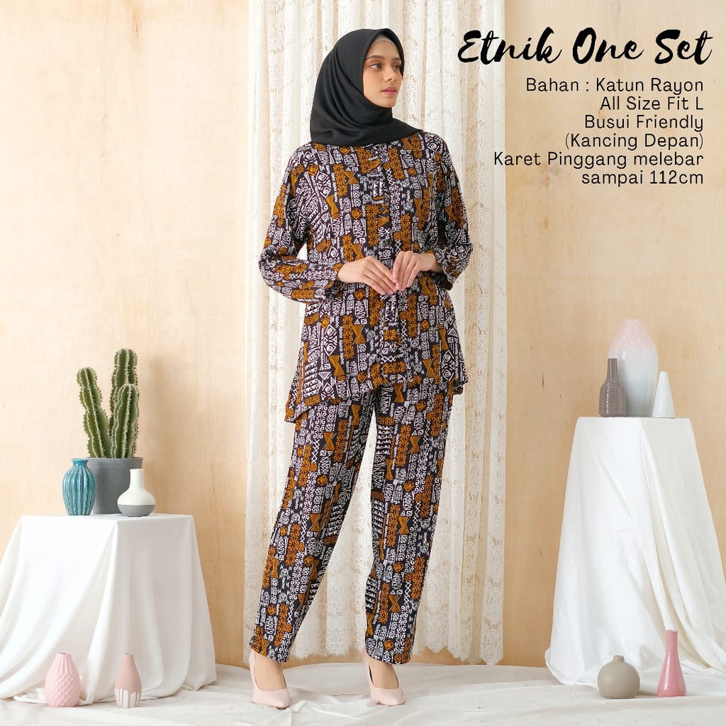 Piyama Dewasa - One Set Kekinian - Setelan Wanita Abstrak - Etnik One Set - One Set Katun Rayon