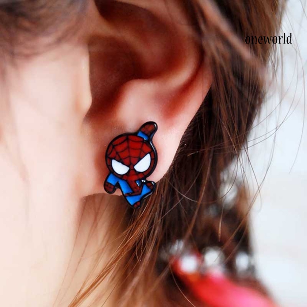 OW@ Fashion Spider Man Deadpool Captain America Cartoon Enamel Ear Studs Earrings