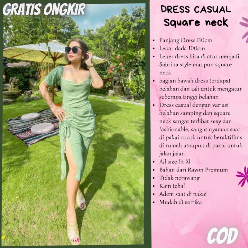 DRESS SEXY DRESS KERUT BAJU SEXY WANITA DRESS BODYCON SQUARE NECK BODYCON DRESS BEACH DRESS DRESS PA