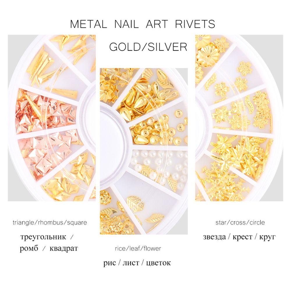 Solighter Nails Art Studs Aksesoris Hollow Rivet Emas Perak