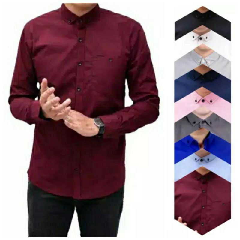 Baju Kemeja Pria Kasual Polos Hitam slimfit Putih Lengan Panjang /hem baju pria/ kemeja cowok / kemeja hitam