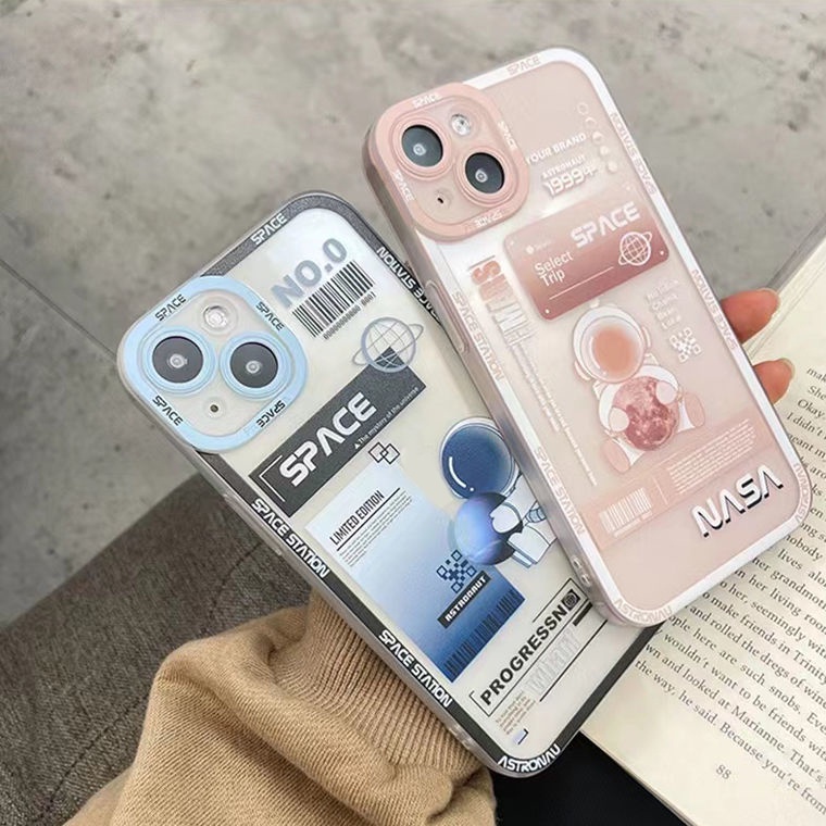 Soft Case TPU Transparan Motif Astronot Untuk Iphone 13 Pro Max / 12 / 11 / XS / XR / X / 8 / 7 / 6 Plus Mini SE 2020