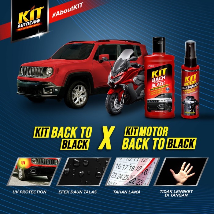 PENGHITAM BODY TRIM MOTOR MOBIL KIT BACK TO BLACK 115ML TAHAN LAMA SPRT BARU