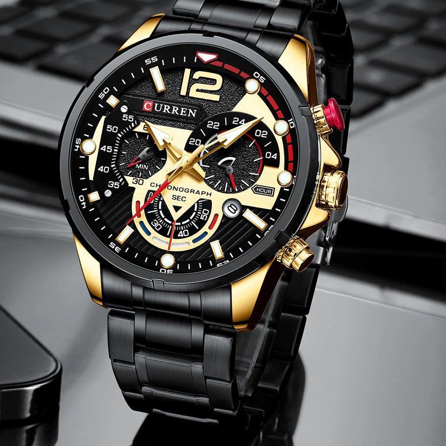 Terbaik.. CURREN 8395 Jam Tangan Pria Analog Stainless Steel Chronograph Aktif Luminous Hand WATCHKI