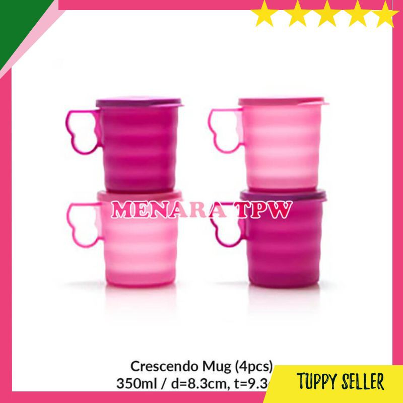 Tupperware Crescendo Pink Mug Ada Tutup 4pcs