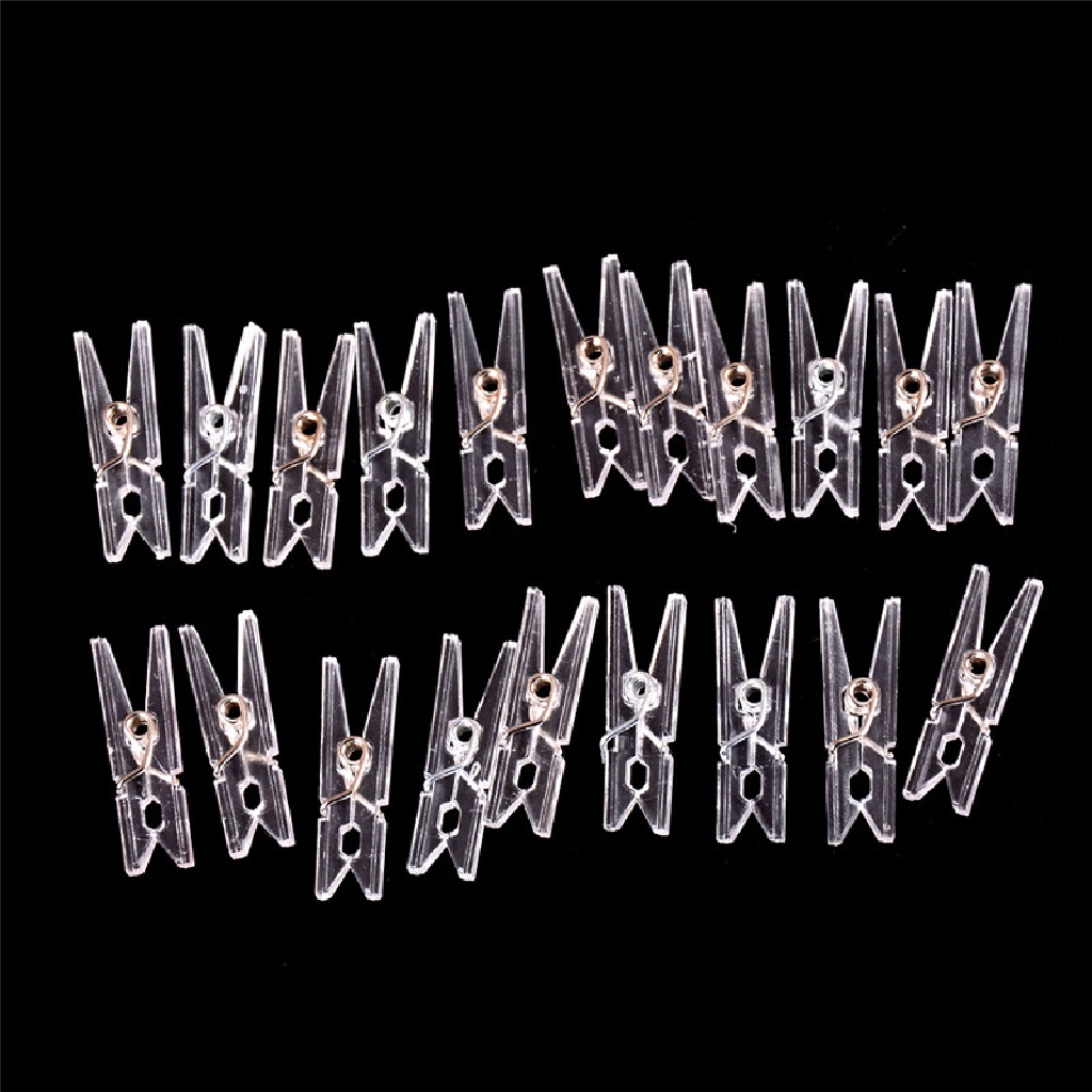 HA 20pcs Mini Clear Plastic Doll Clothespin Photo Paper Peg Clips Laundry Hangers ID