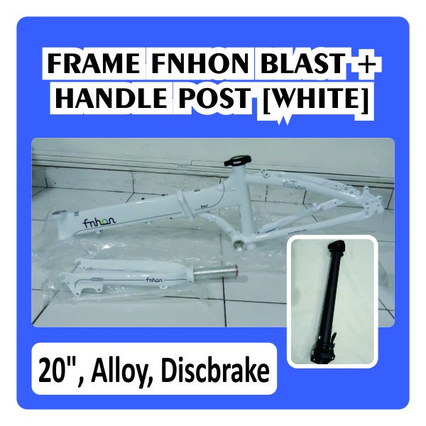 Frame Set &amp; Handle Post HP FNHON BLAST Putih Discbrake 20 inch Db Sepeda Lipat White Alloy Disk