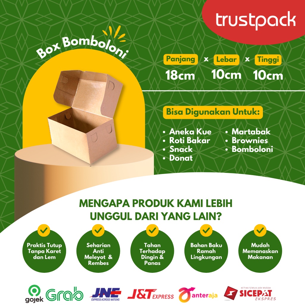 BOX KRAFT DUS KARDUS KOTAK ROTI BAKAR DONAT BOMBOLONI BOLU 18x10x10 cm