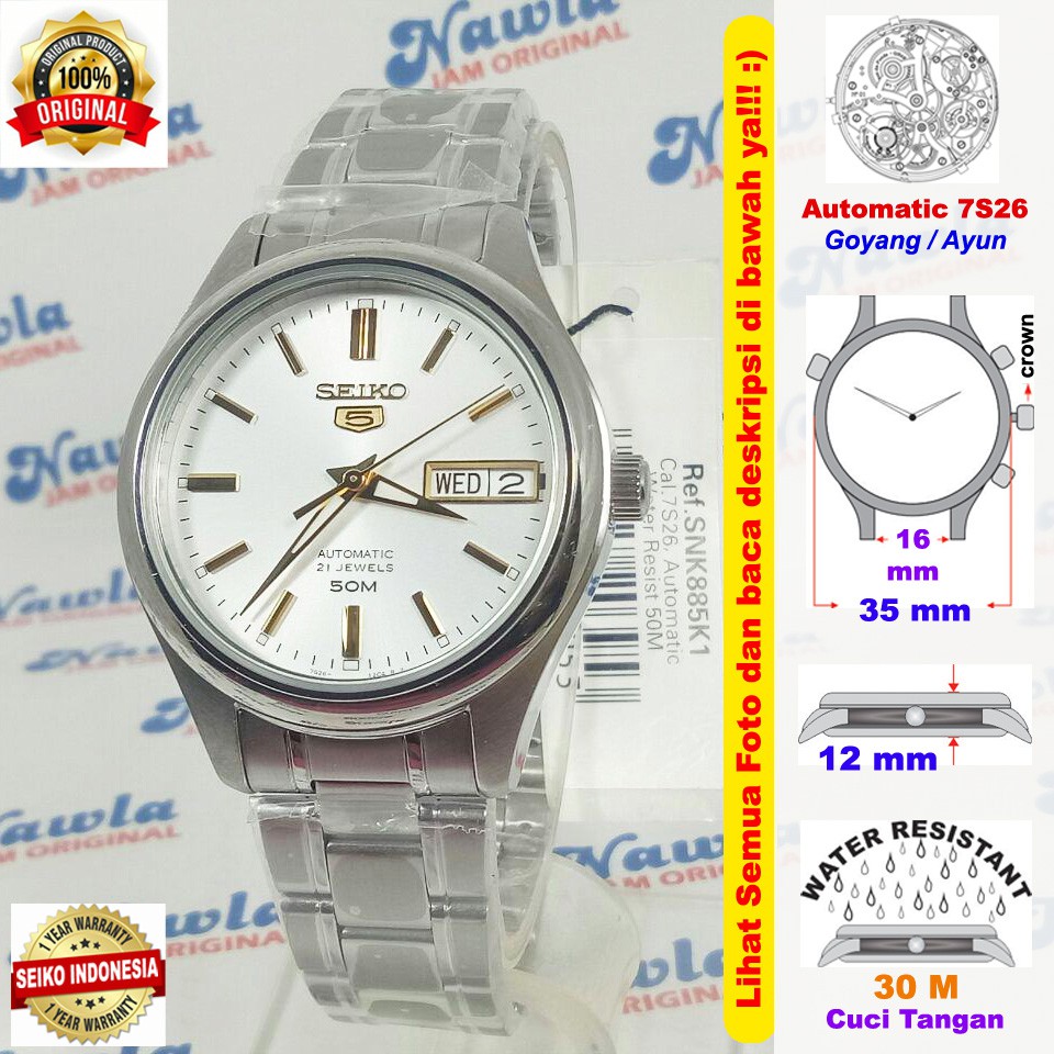 Seiko 5 Ldies SNK885K1 Automatic White Dial - Jam Tangan Wanita SNK885