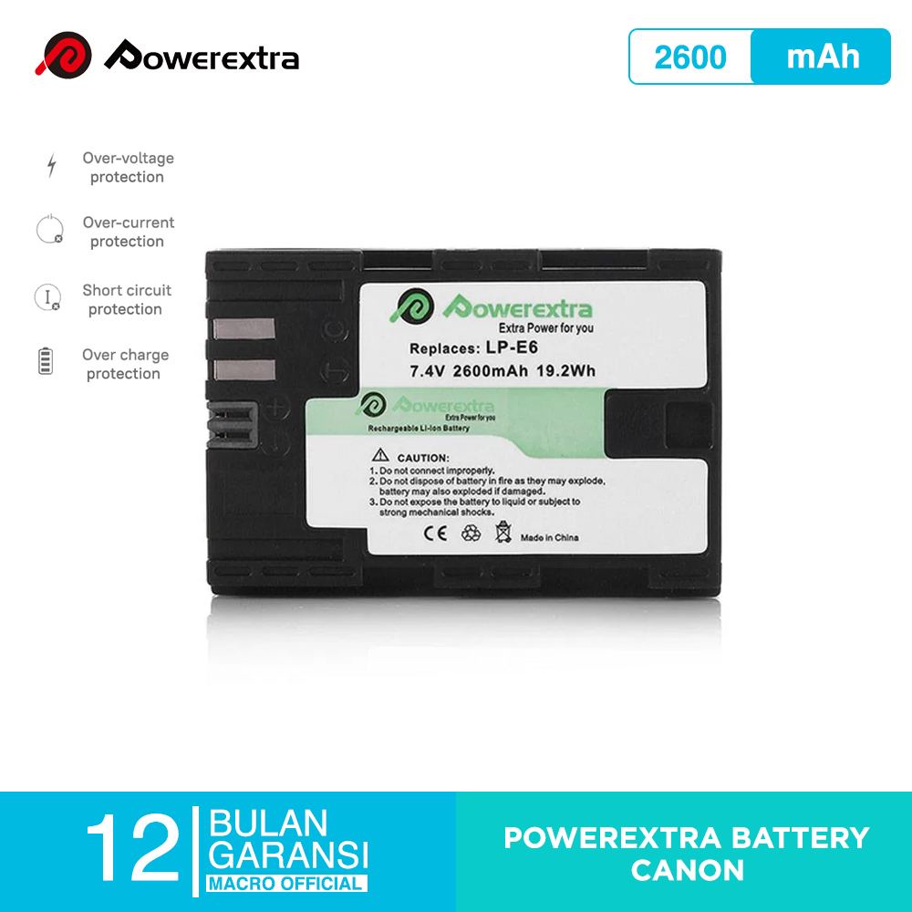 Powerextra Battery Canon Lp-E6 For 60D 70D 80D Etc Terbaru 