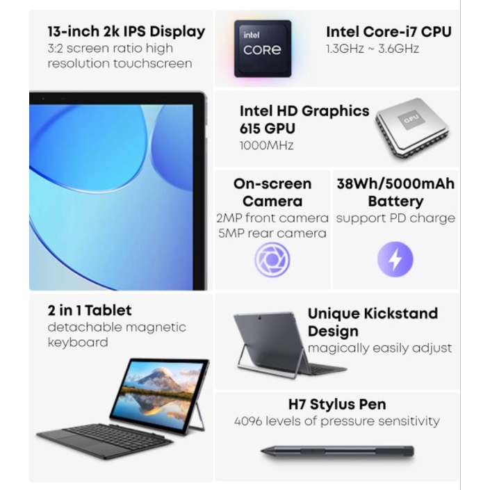 Chuwi U-book X Pro Core i7 7Y75 Dual Core 13&quot; 8/256GB SSD Windows 11