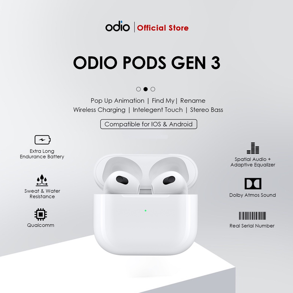 Odio Pods Gen 3 2022 Wireless Charging Case (Highest Upgrade + Spatial Audio) by Odio Indonesia Official-0