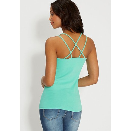 Tanktop Wanita/Green Double Strap Cami with Built in Shelf Bra