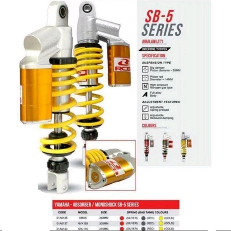 SHOCKBREAKER TABUNG RCB SB5 CLICK REBOUND 305mm YAMAHA AEROX 155 / ALL NEW NMAX 155