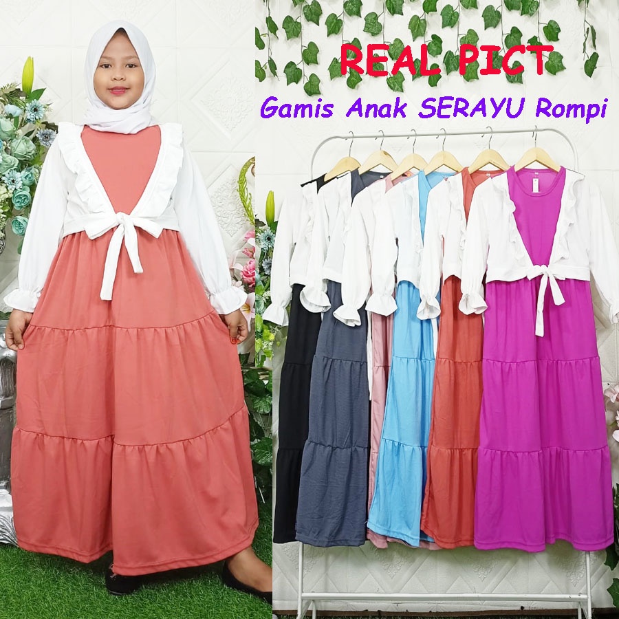 GAMIS ANAK SERAYU ROMPI PUTIH DRESS WARNA 3-12tahun CARLINA