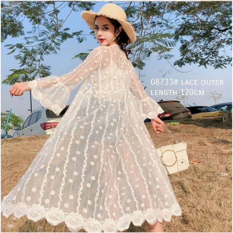 08733 Atasan outer Panjang Bordir import wanita Outer putih murah import cewek Fashion kekinian Tren