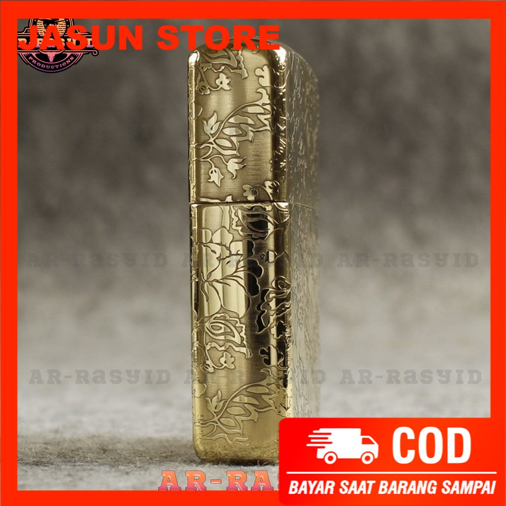 Korek Api Minyak Zippo Gold Ukir Motif Flower 168 3962-10