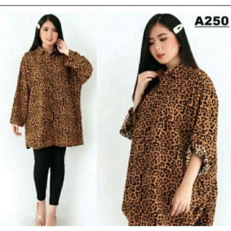 KEMEJA JUMBO LEOPARD/KEMEJA WANITA/KEMEJA ATASAN WANITA