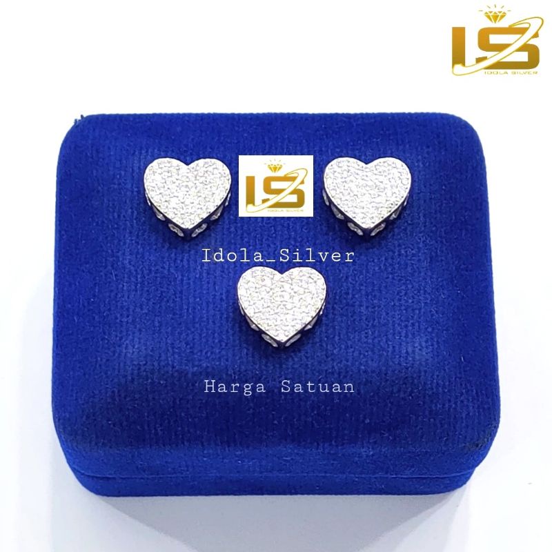 LIONTIN PERAK ASLI SILVER WANITA 925 LAPIS EMAS PUTIH MODEL LANGSUNG LOVE PERMATA FULL - PERHIASAN PERAK ASLI