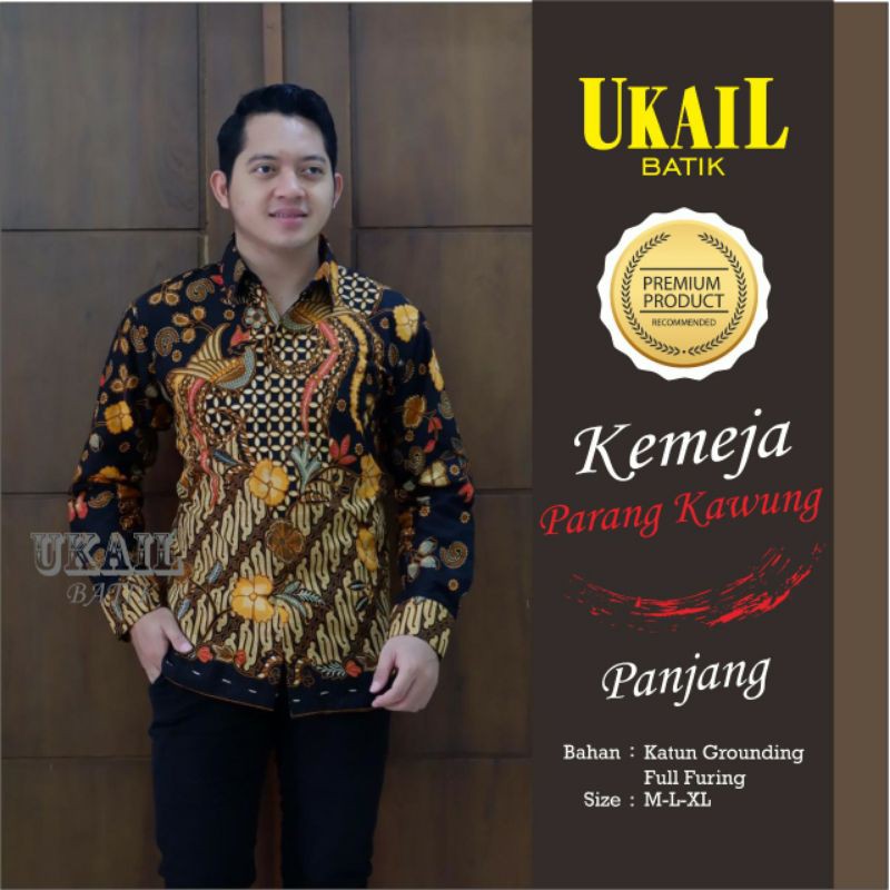 Kemeja Batik Exclusive Terbaru Batik Lengan Panjang Lapis Furing Batik Warna Hitam PARANG KAWUNG