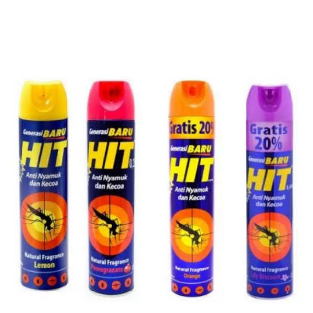 HIT AEROSOL ANTI NYAMUK &amp; KECOA (600+75ML) GREEN FOREST, LILY BLOSSOM, ORANGE