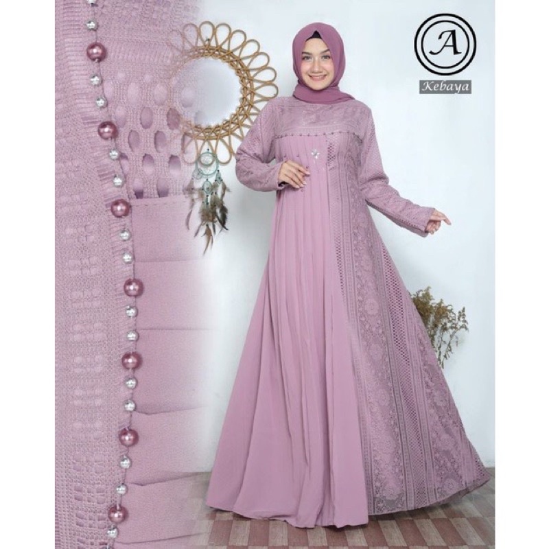 AZURA SCRAF / Gamis Brokat Malika Premium / Dress Brokat Mewah Kombinasi Payet Mutiara Original / Gamis Pesta Modern / Gamis Kondangan / Gamis Modern