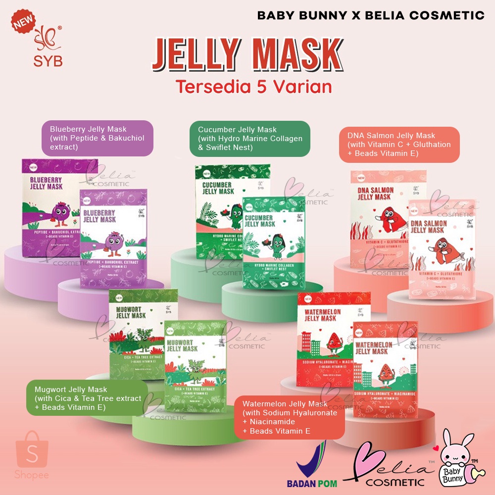 ❤ BELIA ❤ SYB Jelly Mask Series | Blueberry | DNA Salmon | Mugwort | Watermelon | Cucumber | Masker | BPOM