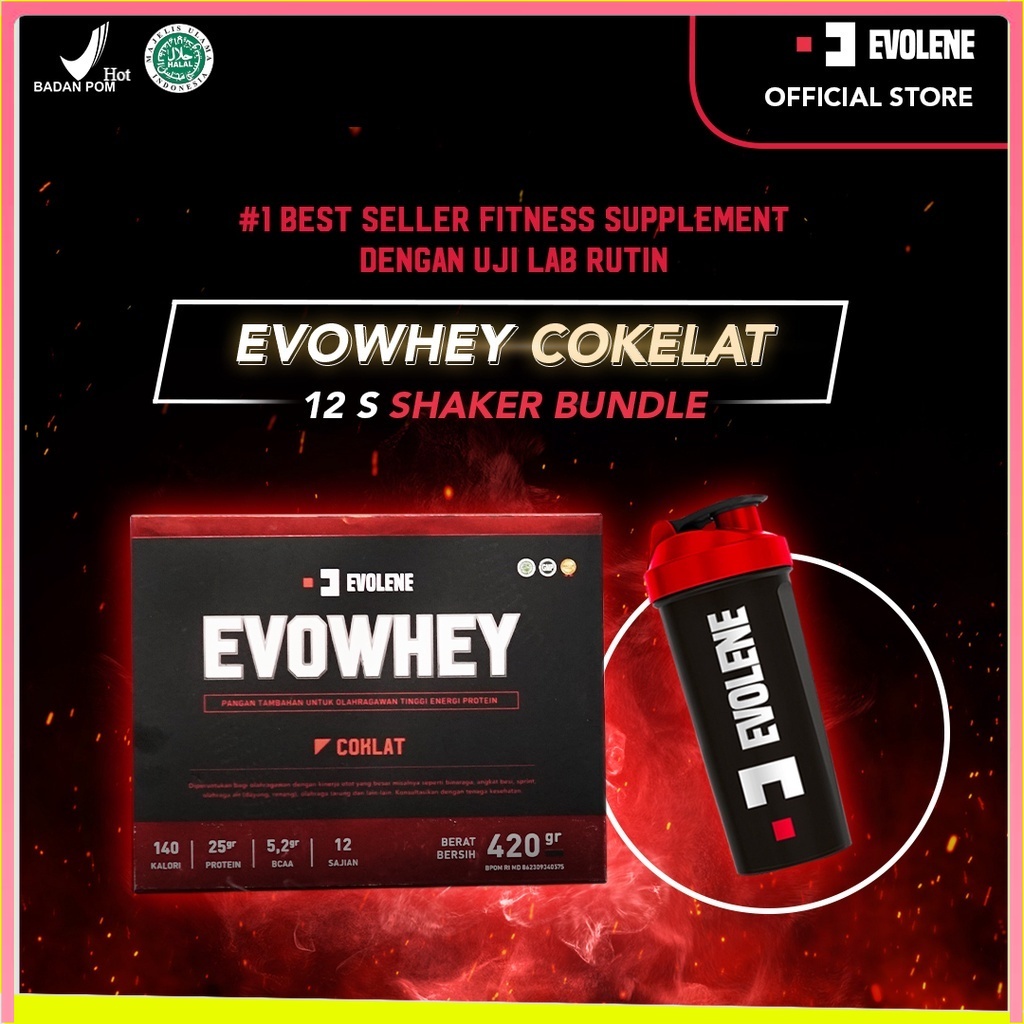 

Evolene Whey Protein Coklat 456gr/12 Sachet + Shaker Merah BPOM HALAL BEST SUPLEMENKU