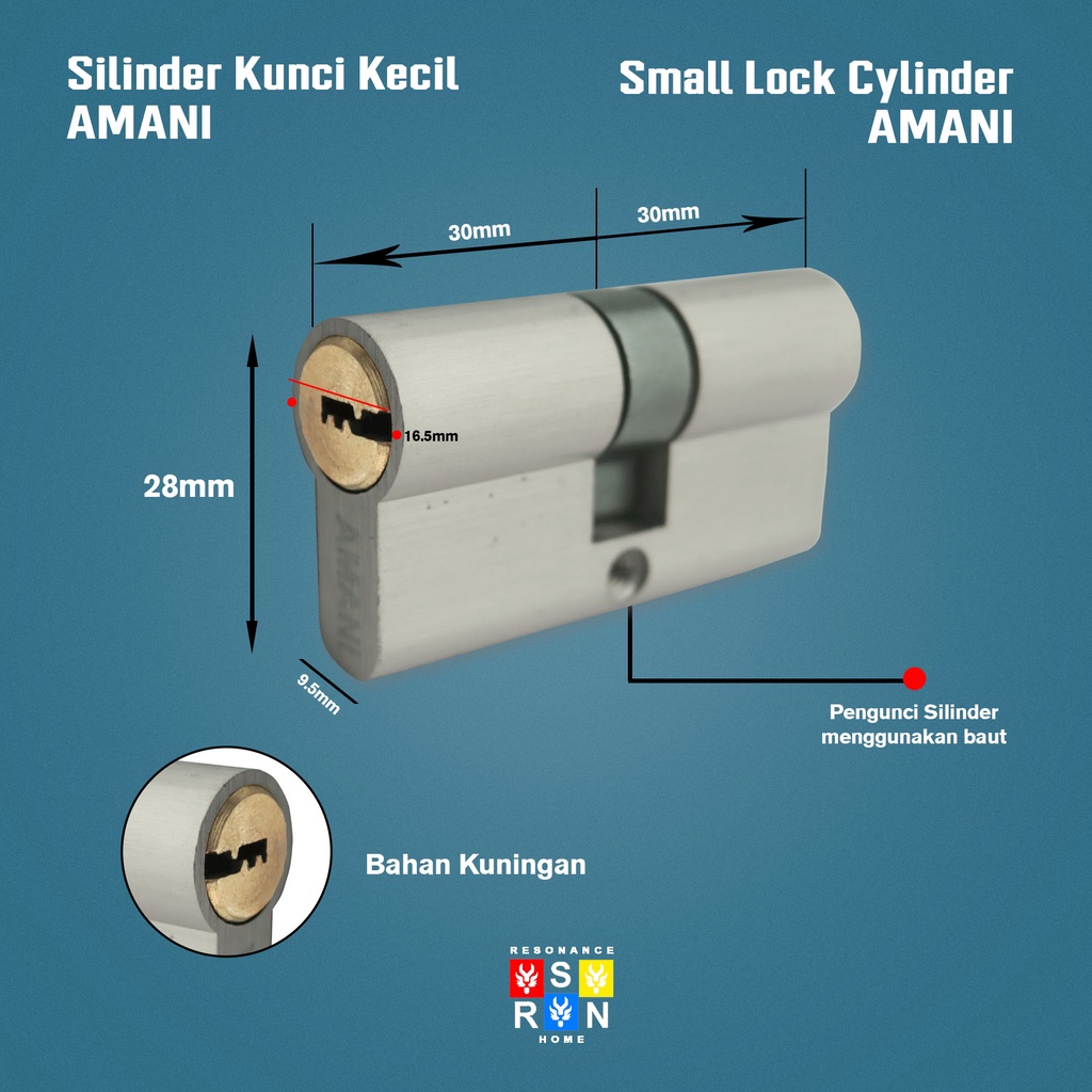 Cylinder l Silinder l Anak Lubang Kunci Pintu Tanggung Kuningan Resonance Home