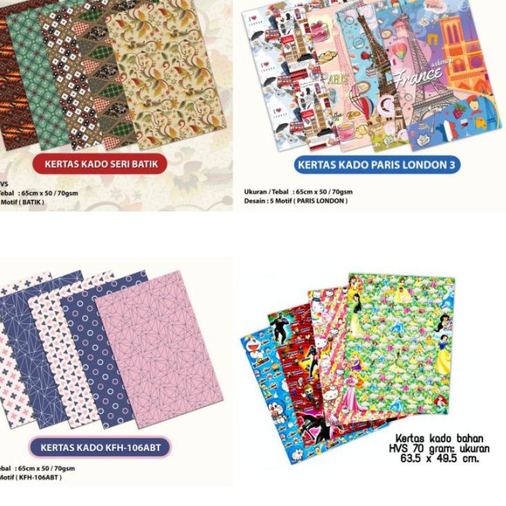

Grosir Termurah + FREE BUBBLE WRAP/ DUS 50 Lembar Kertas Kado Aneka Motif Karakter (65 cm x 50 cm/70 gsm)