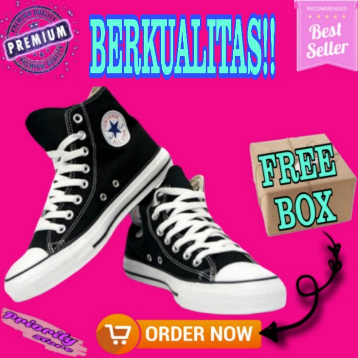  SEPATU  CONVERSE ALL  STAR  HIGH BLACK HITAM  PUTIH  TINGGI  