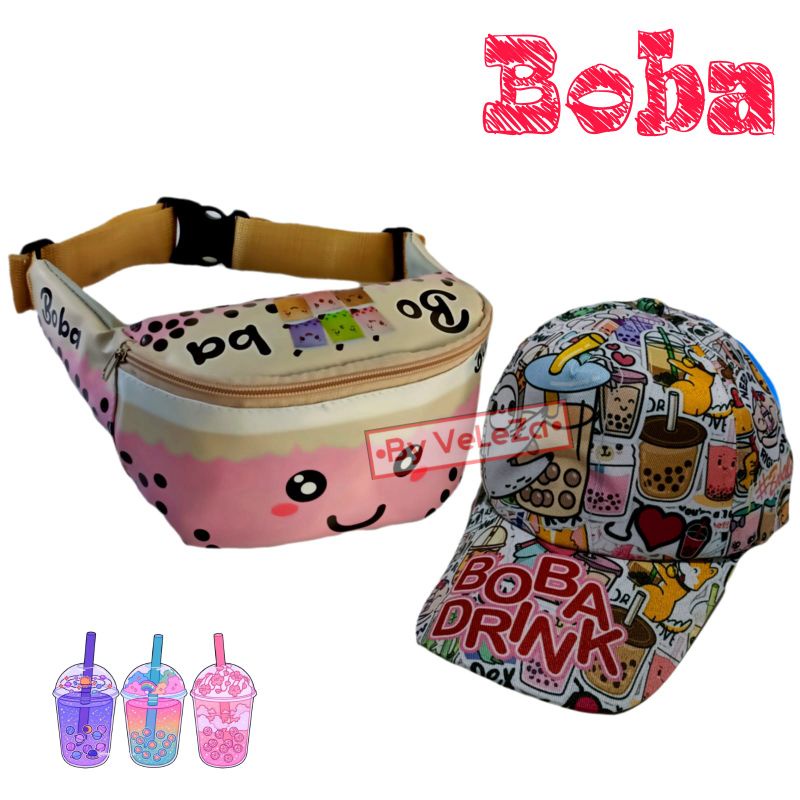 waistbag anak karakter Boba 2in1 - tas + topi