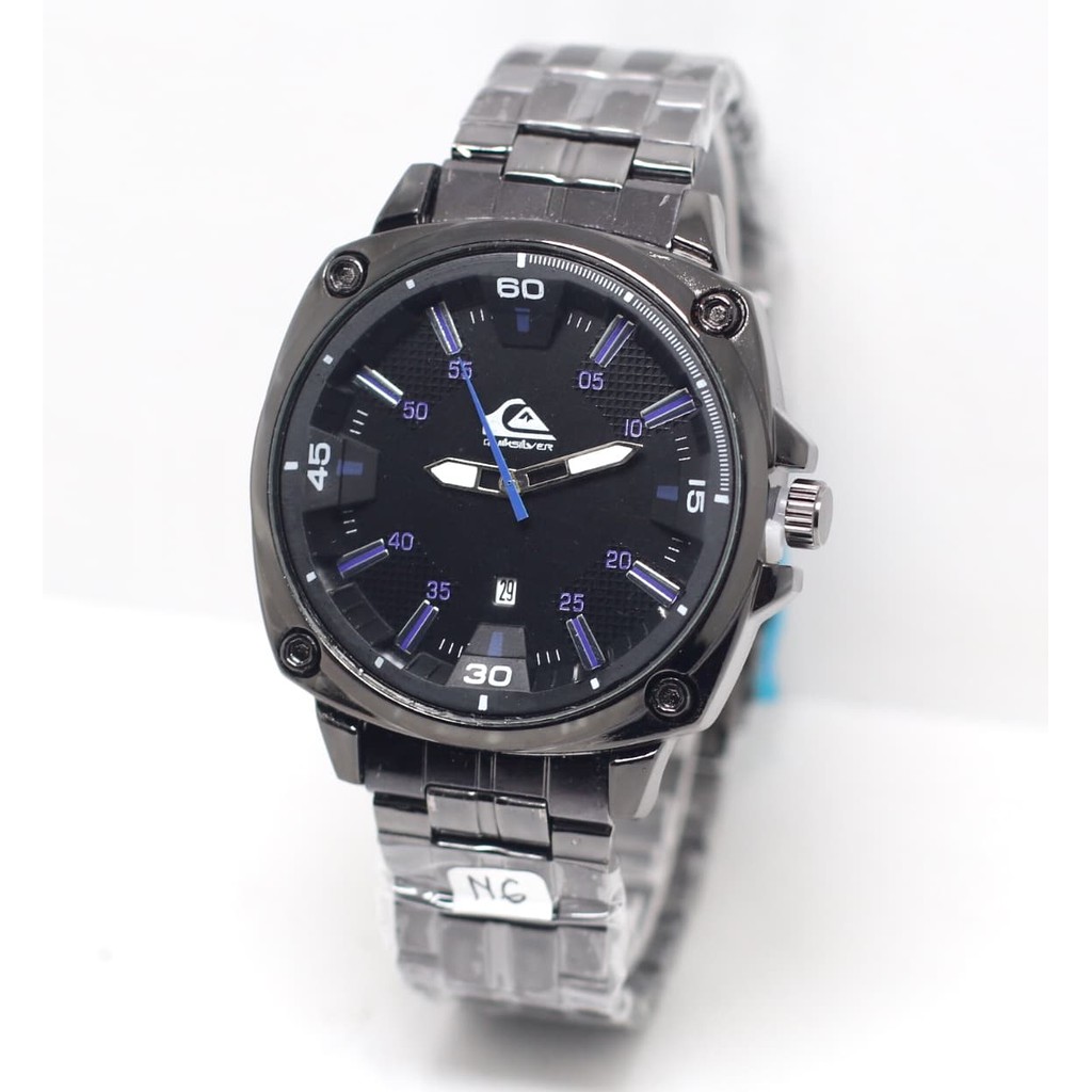 Boulsa Bergamo Jam Tangan Pria / Cowok Qu1ks1lv3r Date SK660 Rantai Black Blue