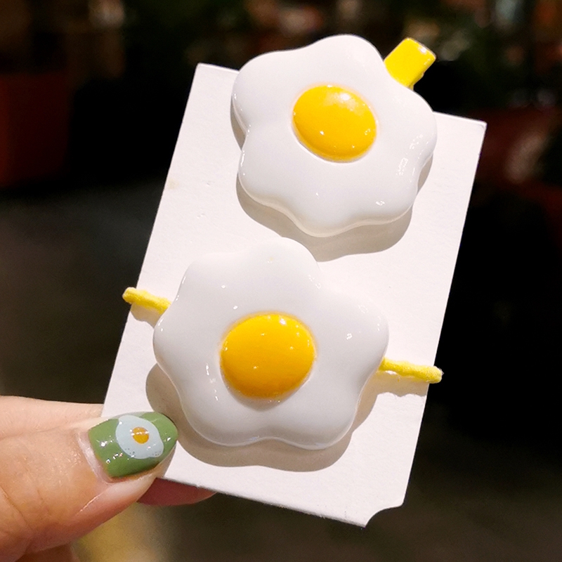 Girl Personality Fried Egg Hair Rope Hair Clip Set Korean Version of Cute Poached Egg Side Chuck Rope