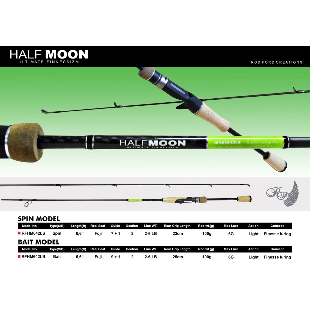Part Tip Rodford HALFMOON UL Finesse Action 2-6Lb 192 cm | RFHM 642LB Baitcasting 642LS Spinning Rod